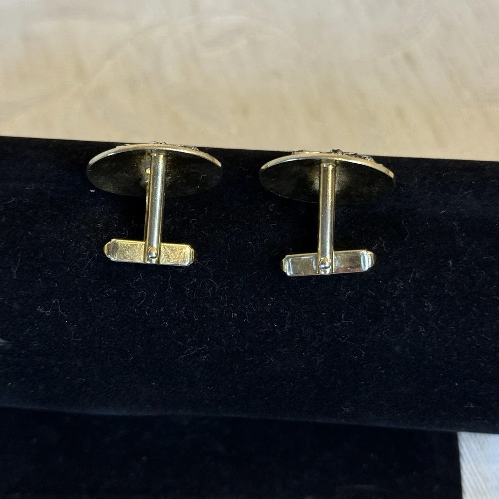 Vintage Style Old Timer‎ Car Oval Gold and Silver Tone Cufflinks Torpedo Swivel